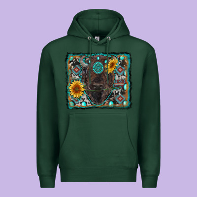 American Bison Wıth Sunflower And Gemstone Premium Hoodie Designed By Ranaportraitstore