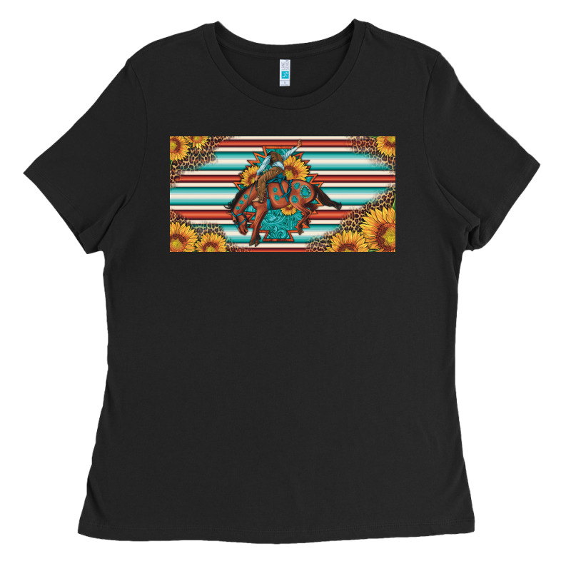 Bucking Bronco Aztec Shape License Plate Ladies Tee by Artiststas | Teevron