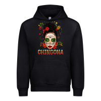 Black Mexicana Skull Girl Messy Bun Urban Hoodie - texasbilliewilder