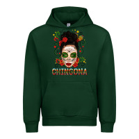 Forest Green Mexicana Skull Girl Messy Bun Urban Hoodie - texasbilliewilder