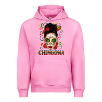 Fuchsia Pink Mexicana Skull Girl Messy Bun Urban Hoodie - texasbilliewilder
