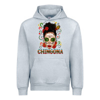 Heather Grey Mexicana Skull Girl Messy Bun Urban Hoodie - texasbilliewilder