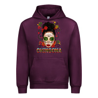 Mauve Wine Mexicana Skull Girl Messy Bun Urban Hoodie - texasbilliewilder