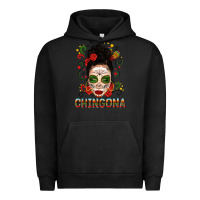 Pigment Black Mexicana Skull Girl Messy Bun Urban Hoodie - texasbilliewilder