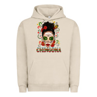 Pigment French Oak Mexicana Skull Girl Messy Bun Urban Hoodie - texasbilliewilder