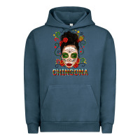 Pigment Midnight Navy Mexicana Skull Girl Messy Bun Urban Hoodie - texasbilliewilder