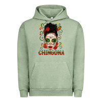 Pigment Oil Green Mexicana Skull Girl Messy Bun Urban Hoodie - texasbilliewilder