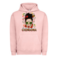 Pigment Salmon Mexicana Skull Girl Messy Bun Urban Hoodie - texasbilliewilder