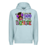 Blue Mist I Put The Boo In The Boujie Messy Bun Premium Hoodie - texasbilliewilder