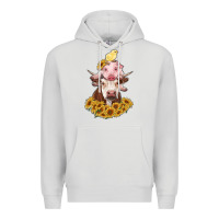 Dove Grey cow with pig and chick Premium Hoodie - RanaPortraitStore