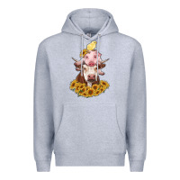 Heather Grey cow with pig and chick Premium Hoodie - RanaPortraitStore