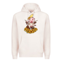 Pale Pink cow with pig and chick Premium Hoodie - RanaPortraitStore
