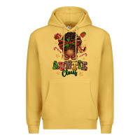 Antique Gold Auntie Claus Afro Messy Bun Premium Hoodie - texasbilliewilder