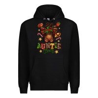Black Auntie Claus Afro Messy Bun Premium Hoodie - texasbilliewilder