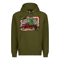 Army Green christmas truck with tree Premium Hoodie - RanaPortraitStore