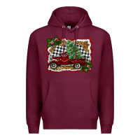 Burgundy christmas truck with tree Premium Hoodie - RanaPortraitStore