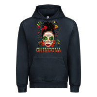 Navy Mexicana Skull Girl Messy Bun Urban Hoodie - texasbilliewilder