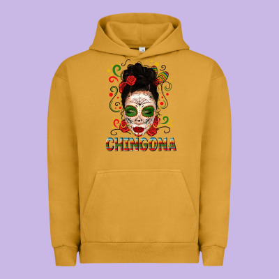 Mexicana Skull Girl Messy Bun Urban Hoodie Designed By Texasbilliewilder