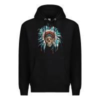 Black indian headdress with native american skull Premium Hoodie - RanaPortraitStore