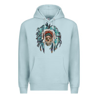 Blue Mist indian headdress with native american skull Premium Hoodie - RanaPortraitStore