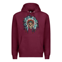 Burgundy indian headdress with native american skull Premium Hoodie - RanaPortraitStore