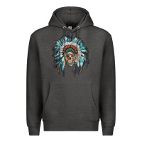Charcoal Heather indian headdress with native american skull Premium Hoodie - RanaPortraitStore