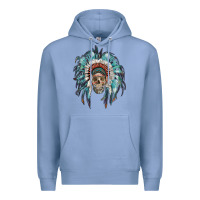 Colony Blue indian headdress with native american skull Premium Hoodie - RanaPortraitStore