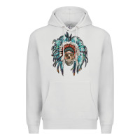 Dove Grey indian headdress with native american skull Premium Hoodie - RanaPortraitStore
