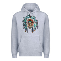 Heather Grey indian headdress with native american skull Premium Hoodie - RanaPortraitStore