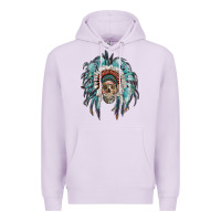 Lilac indian headdress with native american skull Premium Hoodie - RanaPortraitStore