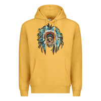 Mustard indian headdress with native american skull Premium Hoodie - RanaPortraitStore