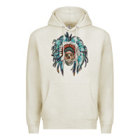 Oatmeal Heather indian headdress with native american skull Premium Hoodie - RanaPortraitStore