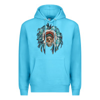 Ocean Blue indian headdress with native american skull Premium Hoodie - RanaPortraitStore