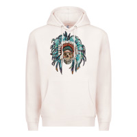 Pale Pink indian headdress with native american skull Premium Hoodie - RanaPortraitStore