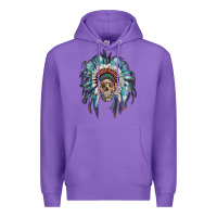 Purple indian headdress with native american skull Premium Hoodie - RanaPortraitStore