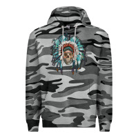 Slate Camo indian headdress with native american skull Premium Hoodie - RanaPortraitStore