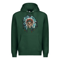 Sports Green indian headdress with native american skull Premium Hoodie - RanaPortraitStore