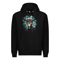 Black indian headdress with bull skull Premium Hoodie - RanaPortraitStore