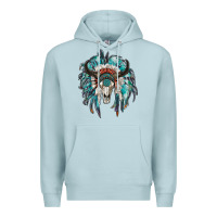 Blue Mist indian headdress with bull skull Premium Hoodie - RanaPortraitStore