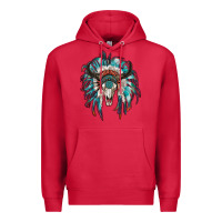 Cardinal indian headdress with bull skull Premium Hoodie - RanaPortraitStore