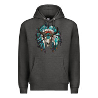 Charcoal Heather indian headdress with bull skull Premium Hoodie - RanaPortraitStore