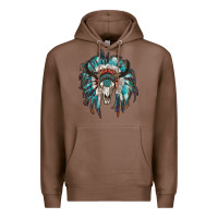 Chestnut indian headdress with bull skull Premium Hoodie - RanaPortraitStore