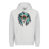 Dove Grey indian headdress with bull skull Premium Hoodie - RanaPortraitStore