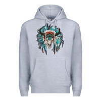 Heather Grey indian headdress with bull skull Premium Hoodie - RanaPortraitStore