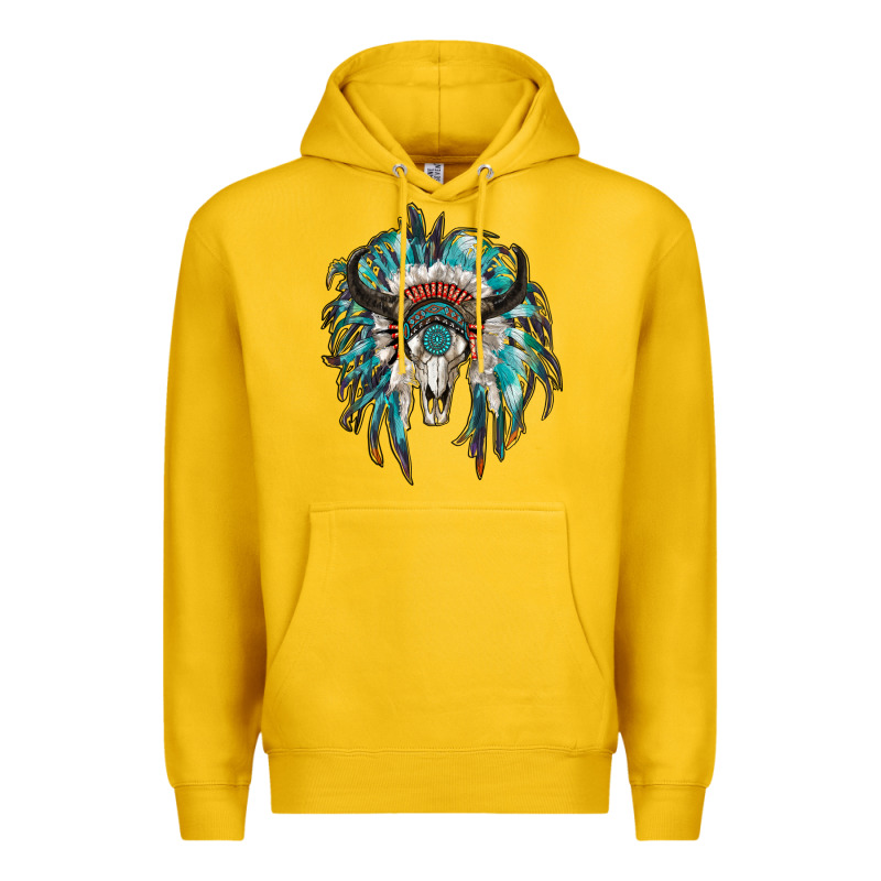 Indian Headdress With Bull Skull Premium Hoodie by RanaPortraitStore | Teevron