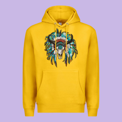 Indian Headdress With Bull Skull Premium Hoodie Designed By Ranaportraitstore