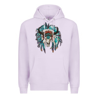 Lilac indian headdress with bull skull Premium Hoodie - RanaPortraitStore