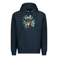 Navy indian headdress with bull skull Premium Hoodie - RanaPortraitStore