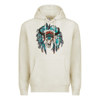 Oatmeal Heather indian headdress with bull skull Premium Hoodie - RanaPortraitStore