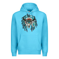 Ocean Blue indian headdress with bull skull Premium Hoodie - RanaPortraitStore